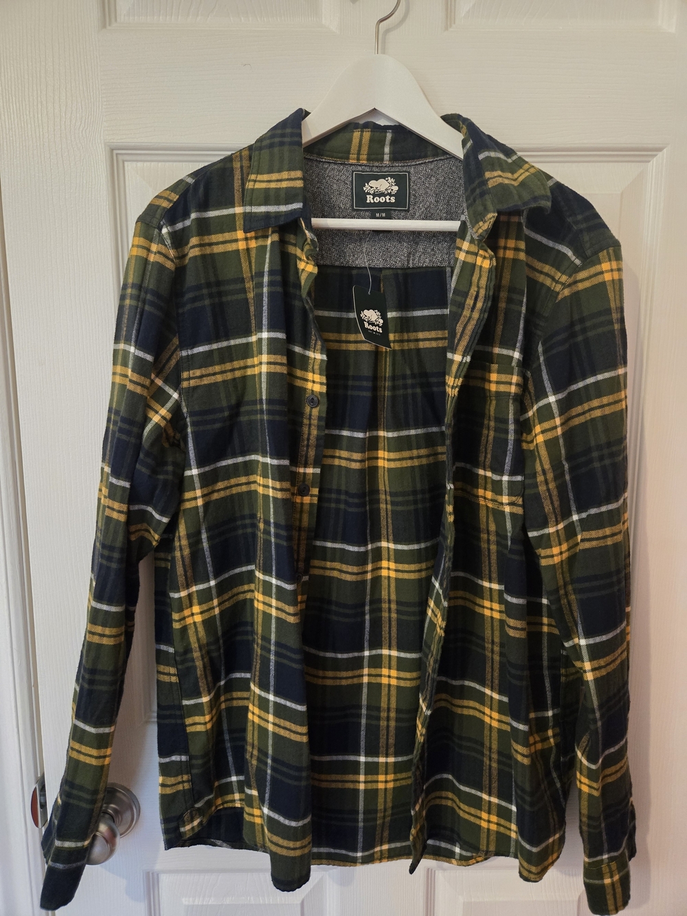 Roots Men's Navy, Green & Yellow Plaid Button-Up Shirt